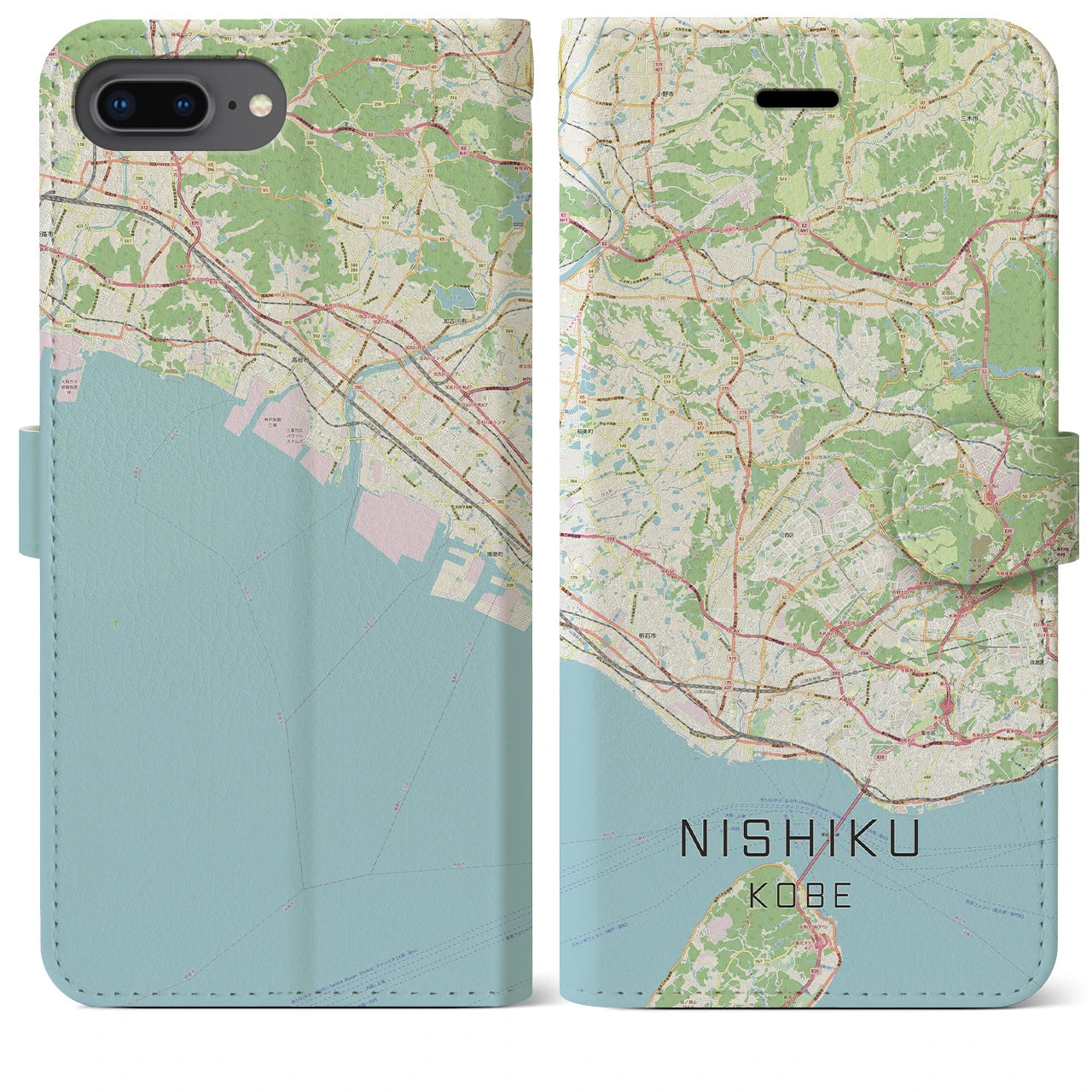 【西区（神戸市）】地図柄iPhoneケース（手帳両面タイプ・ナチュラル）iPhone 8Plus /7Plus / 6sPlus / 6Plus 用