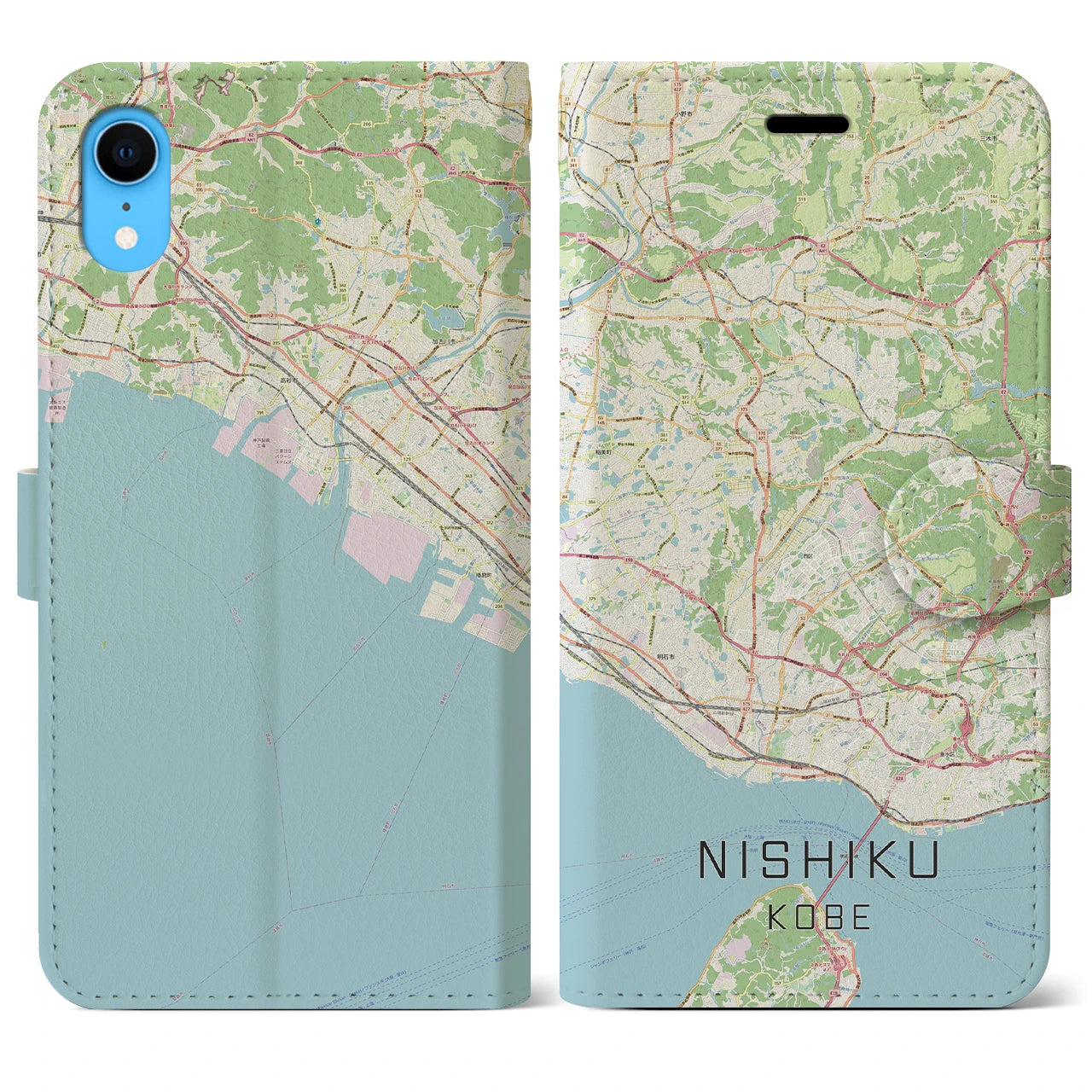 【西区（神戸市）】地図柄iPhoneケース（手帳両面タイプ・ナチュラル）iPhone XR 用