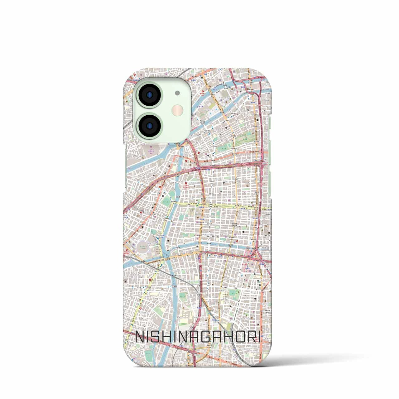 【西長堀】地図柄iPhoneケース（バックカバータイプ・ナチュラル）iPhone 12 mini 用