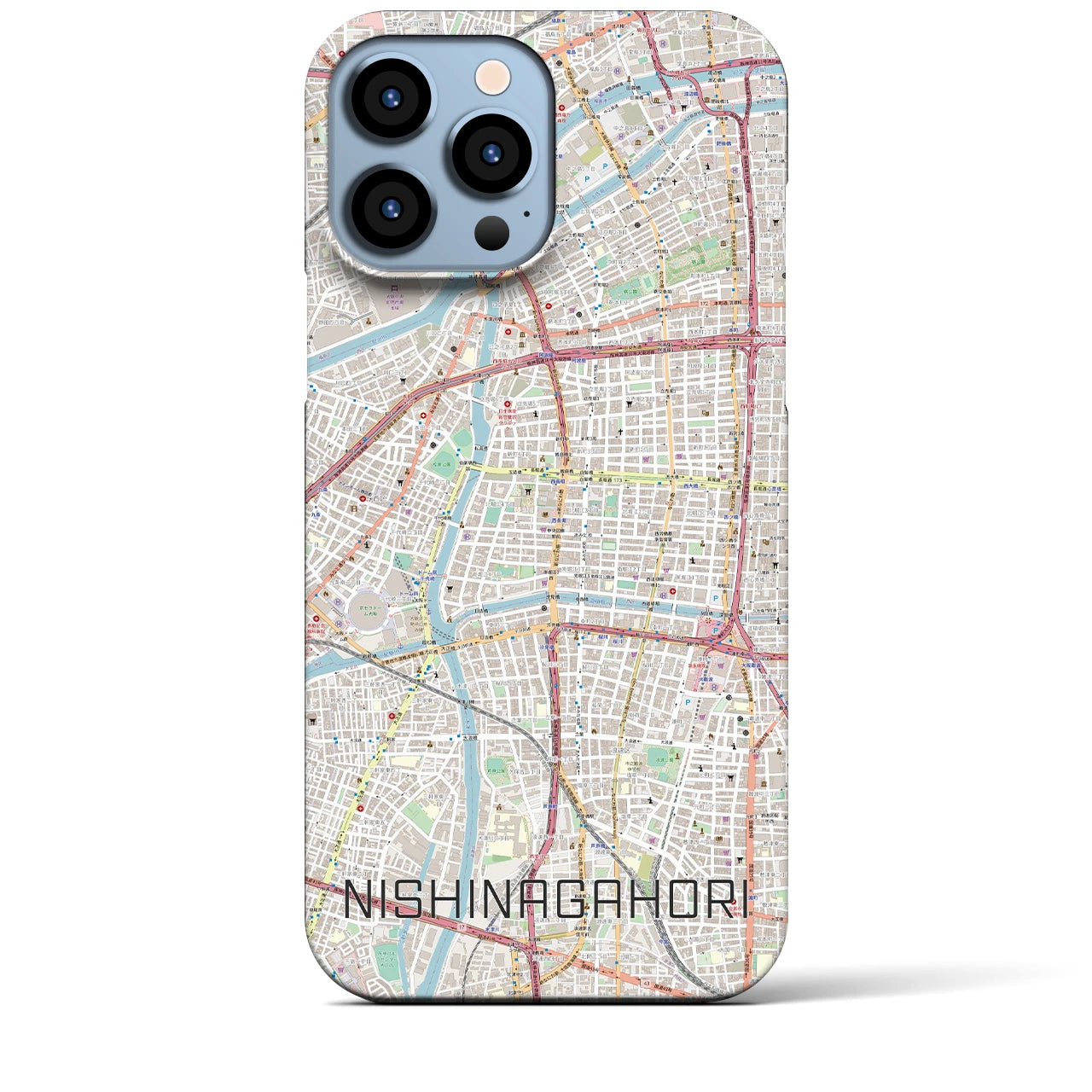【西長堀】地図柄iPhoneケース（バックカバータイプ・ナチュラル）iPhone 13 Pro Max 用