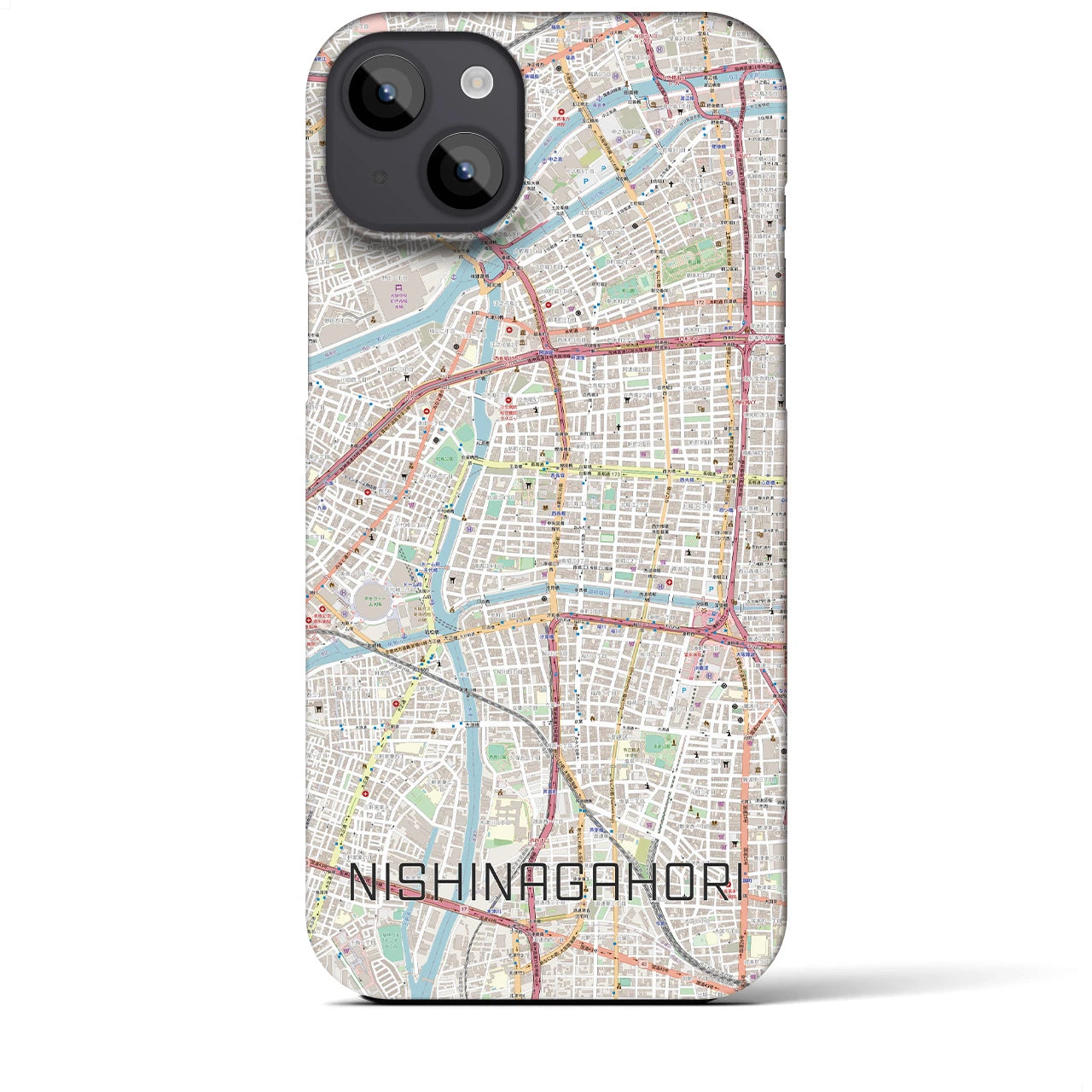 【西長堀】地図柄iPhoneケース（バックカバータイプ・ナチュラル）iPhone 14 Plus 用