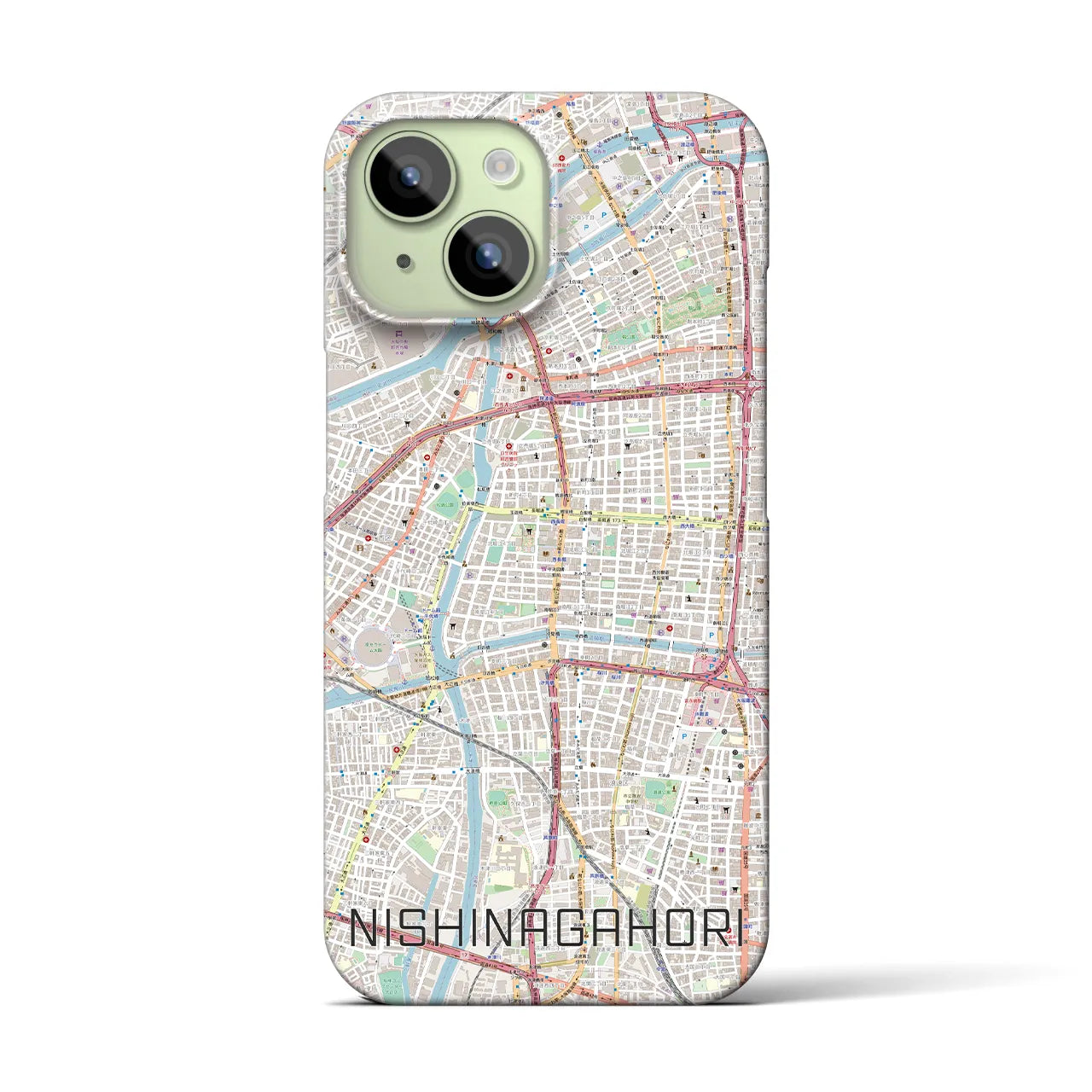 【西長堀】地図柄iPhoneケース（バックカバータイプ・ナチュラル）iPhone 15 用