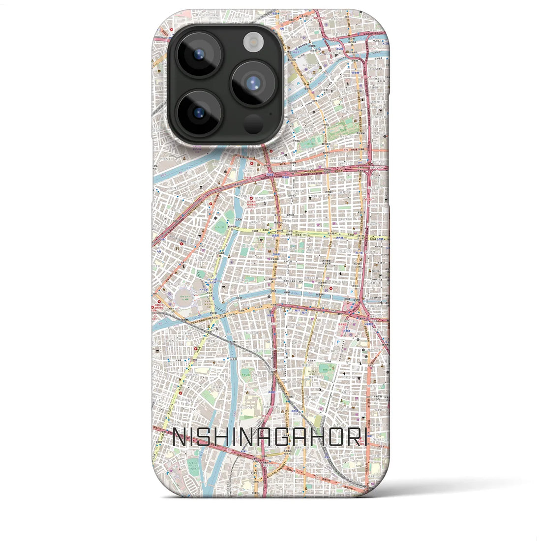 【西長堀】地図柄iPhoneケース（バックカバータイプ・ナチュラル）iPhone 15 Pro Max 用