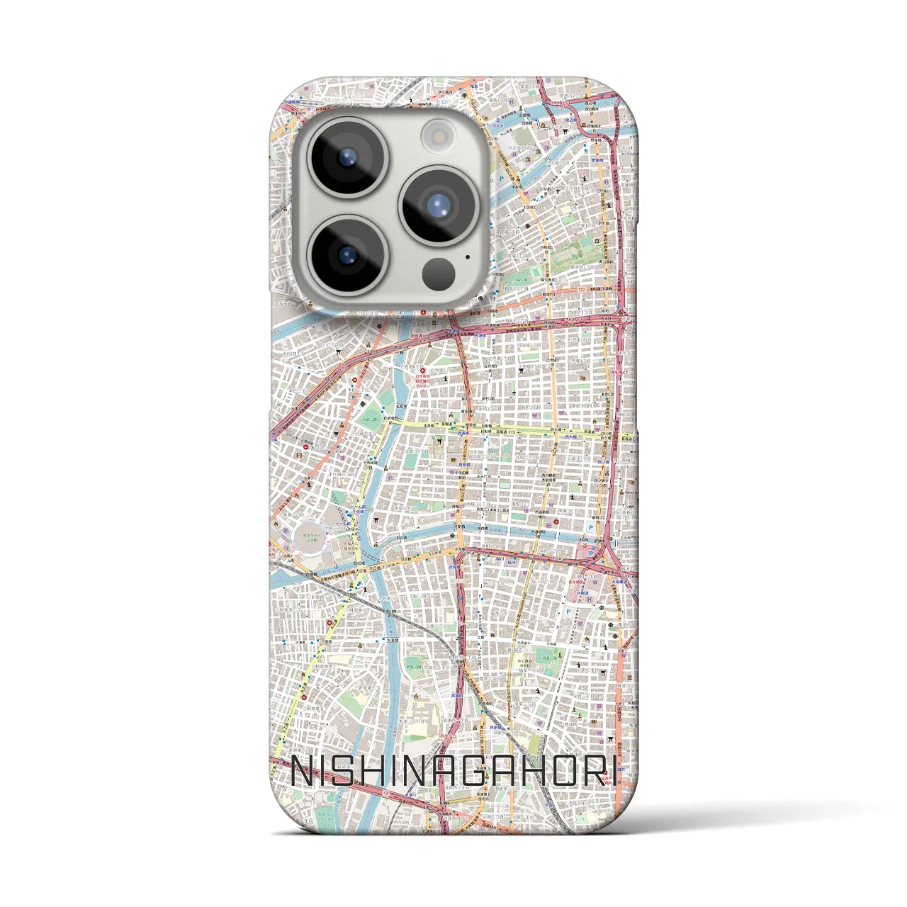 【西長堀】地図柄iPhoneケース（バックカバータイプ・ナチュラル）iPhone 15 Pro 用