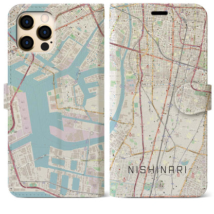 【西成（大阪府）】地図柄iPhoneケース（手帳タイプ）ナチュラル・iPhone 12 Pro Max 用