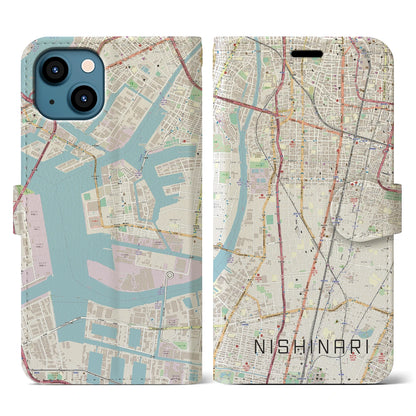 【西成（大阪府）】地図柄iPhoneケース（手帳タイプ）ナチュラル・iPhone 13 用
