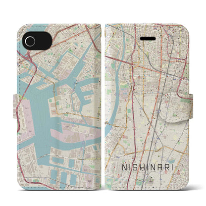【西成（大阪府）】地図柄iPhoneケース（手帳タイプ）ナチュラル・iPhone SE（第3 / 第2世代） / 8 / 7 / 6s / 6 用