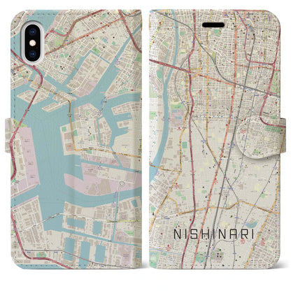 【西成（大阪府）】地図柄iPhoneケース（手帳タイプ）ナチュラル・iPhone XS Max 用