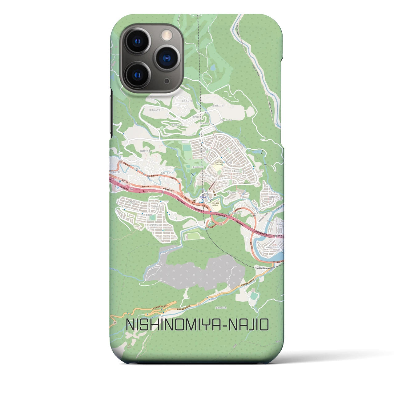 【西宮名塩】地図柄iPhoneケース（バックカバータイプ・ナチュラル）iPhone 11 Pro Max 用