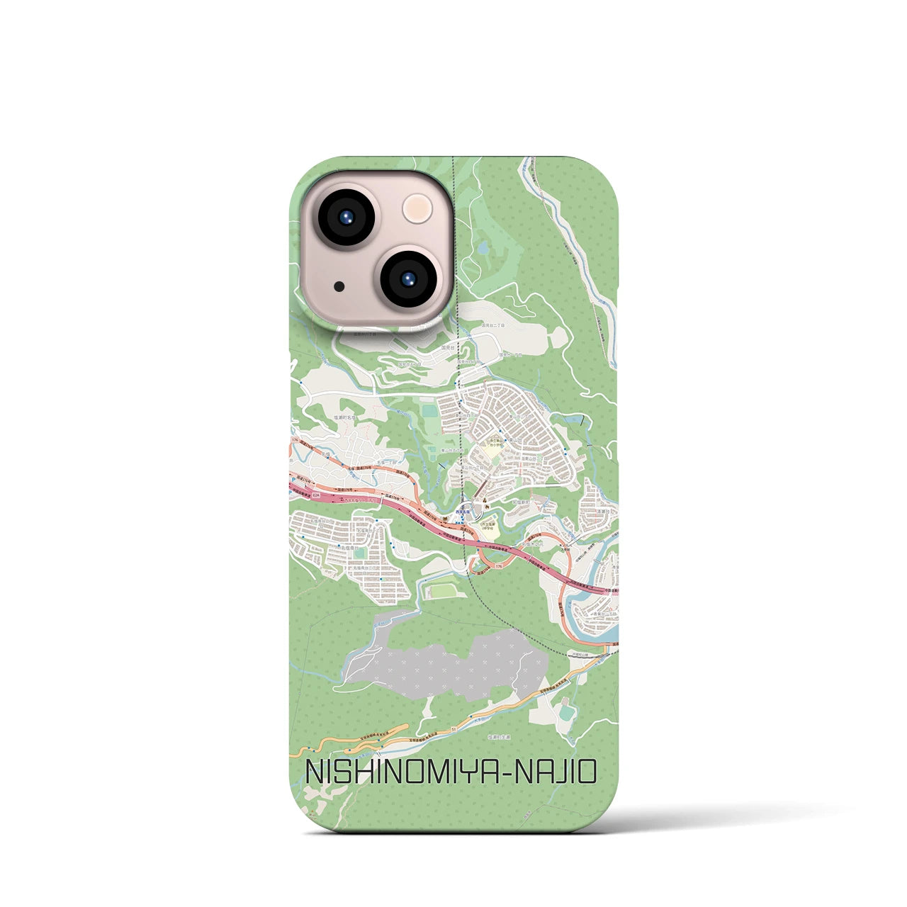 【西宮名塩】地図柄iPhoneケース（バックカバータイプ・ナチュラル）iPhone 13 mini 用