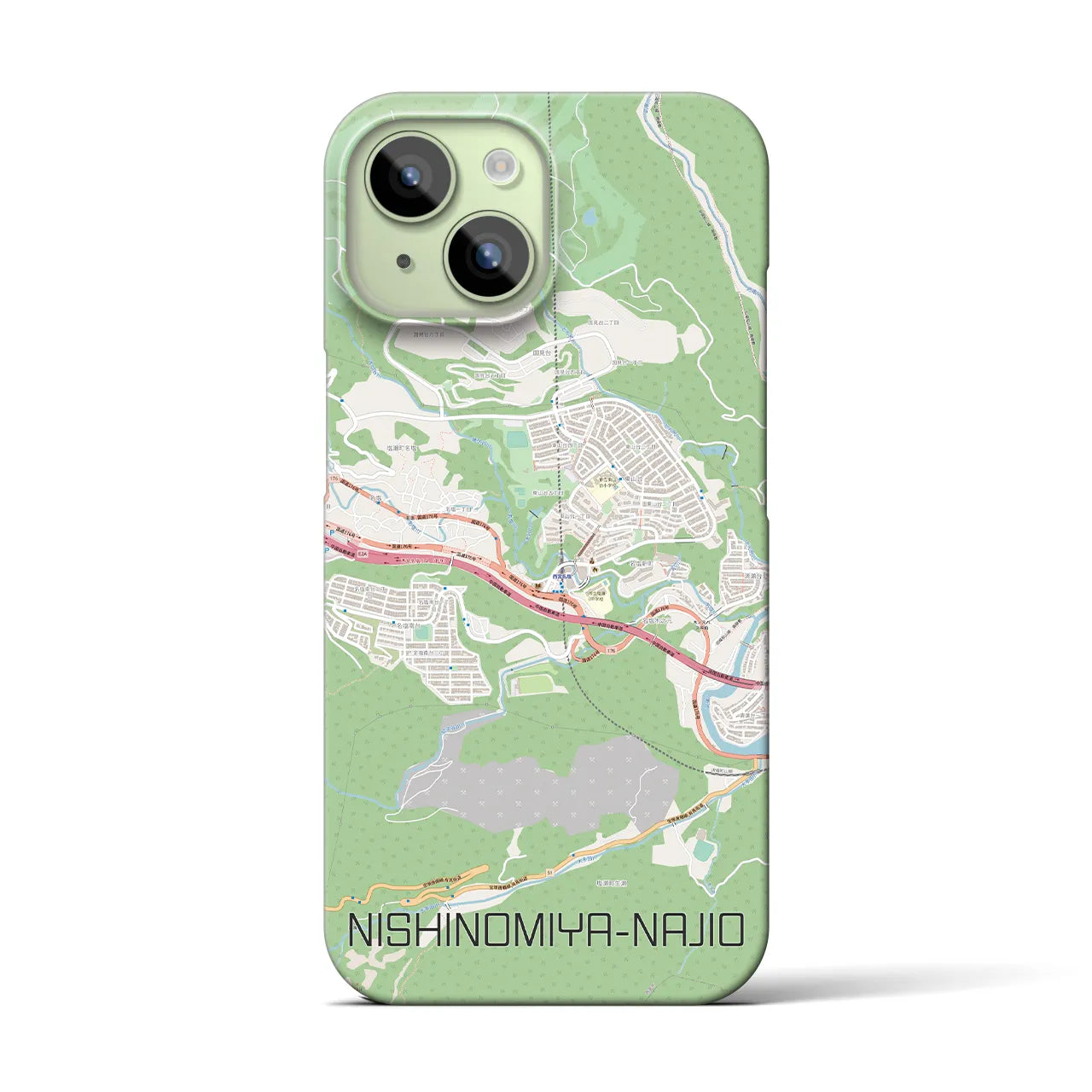 【西宮名塩】地図柄iPhoneケース（バックカバータイプ・ナチュラル）iPhone 15 用