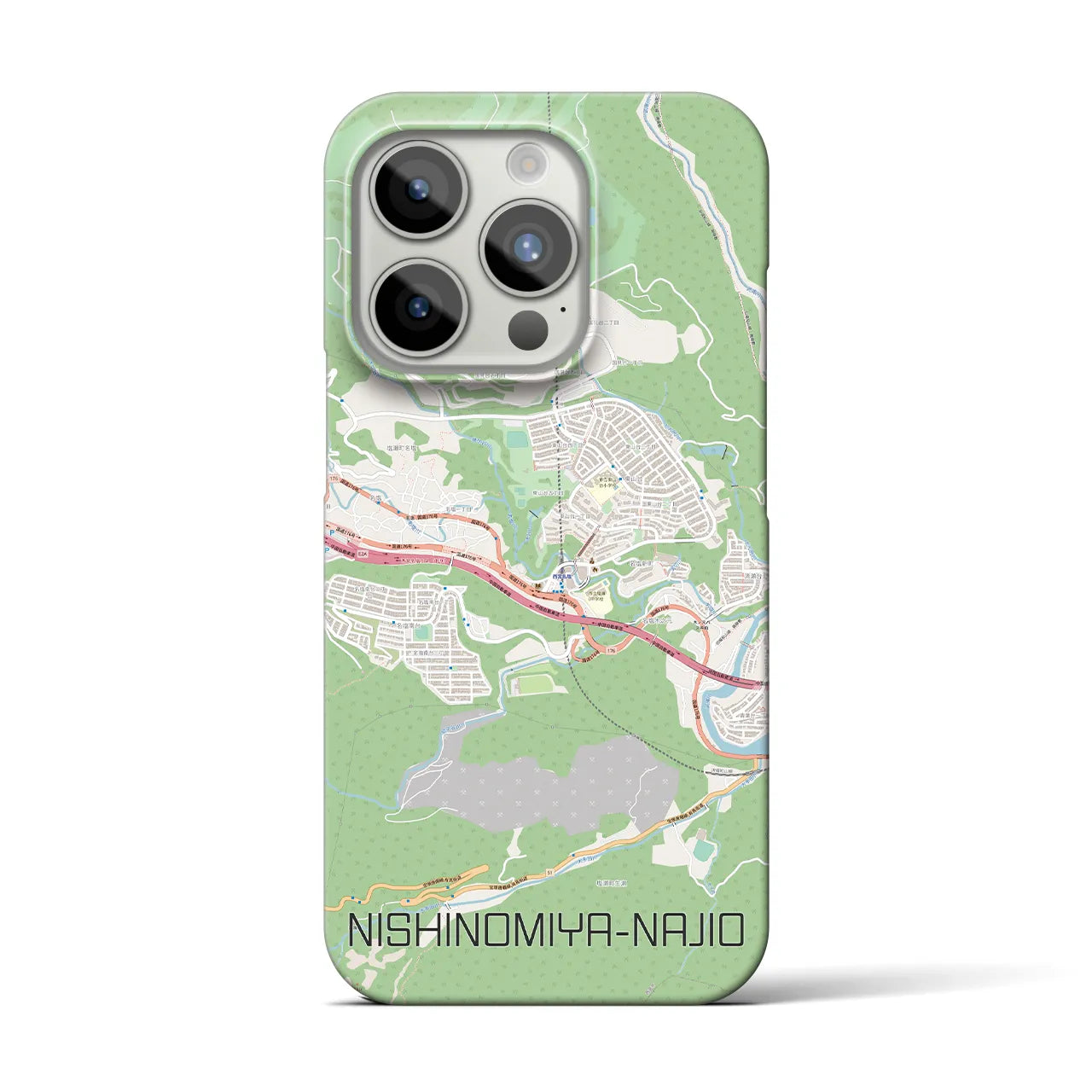 【西宮名塩】地図柄iPhoneケース（バックカバータイプ・ナチュラル）iPhone 15 Pro 用