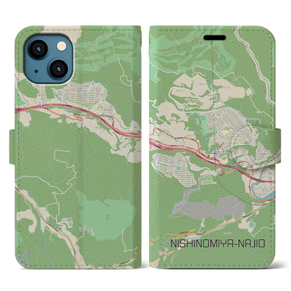 【西宮名塩（兵庫県）】地図柄iPhoneケース（手帳タイプ）ナチュラル・iPhone 13 用