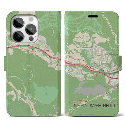 【西宮名塩（兵庫県）】地図柄iPhoneケース（手帳タイプ）ナチュラル・iPhone 14 Pro 用