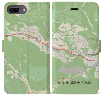 【西宮名塩（兵庫県）】地図柄iPhoneケース（手帳タイプ）ナチュラル・iPhone 8Plus /7Plus / 6sPlus / 6Plus 用