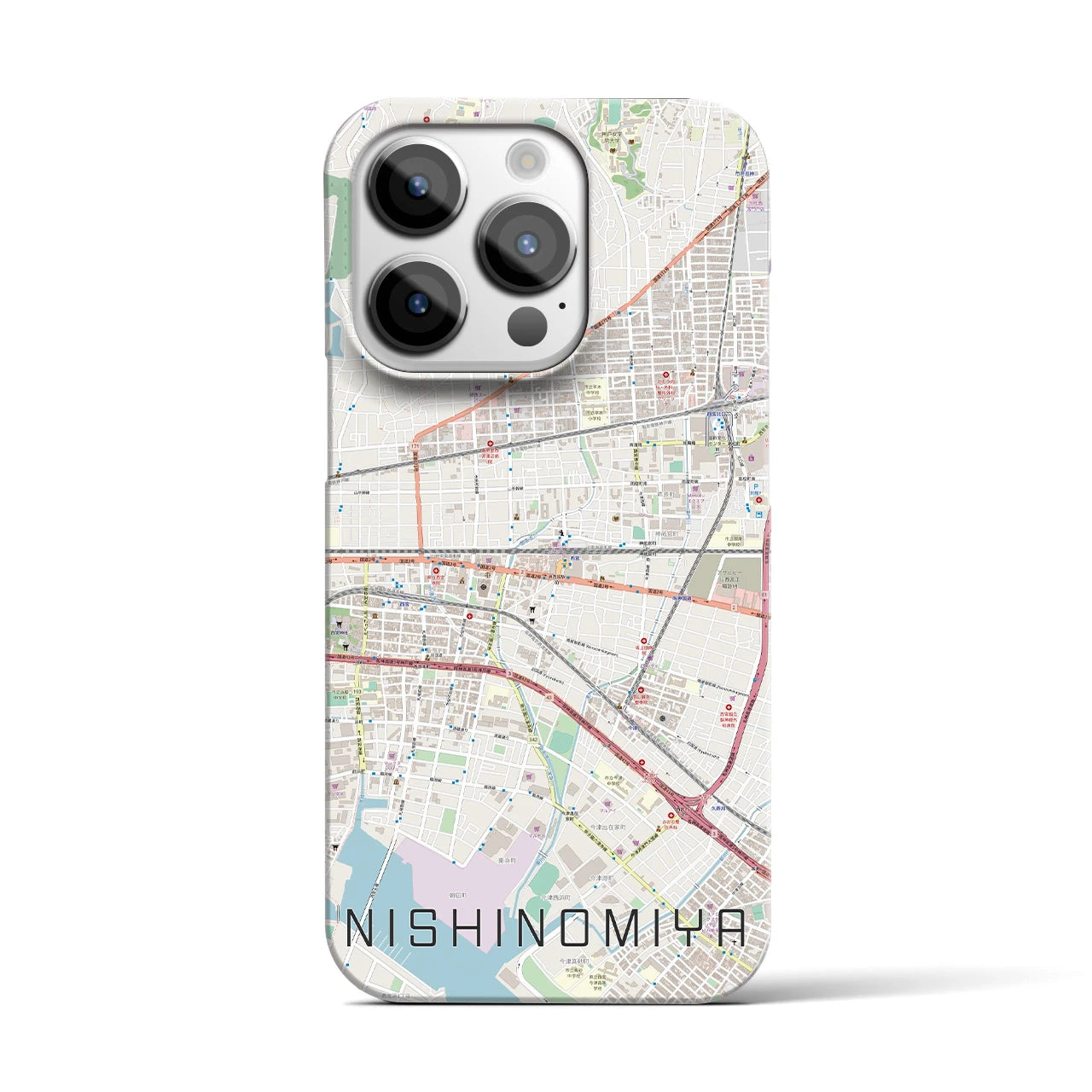 【西宮】地図柄iPhoneケース（バックカバータイプ・ナチュラル）iPhone 14 Pro 用