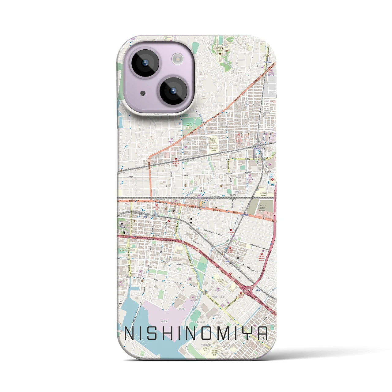 【西宮】地図柄iPhoneケース（バックカバータイプ・ナチュラル）iPhone 14 用