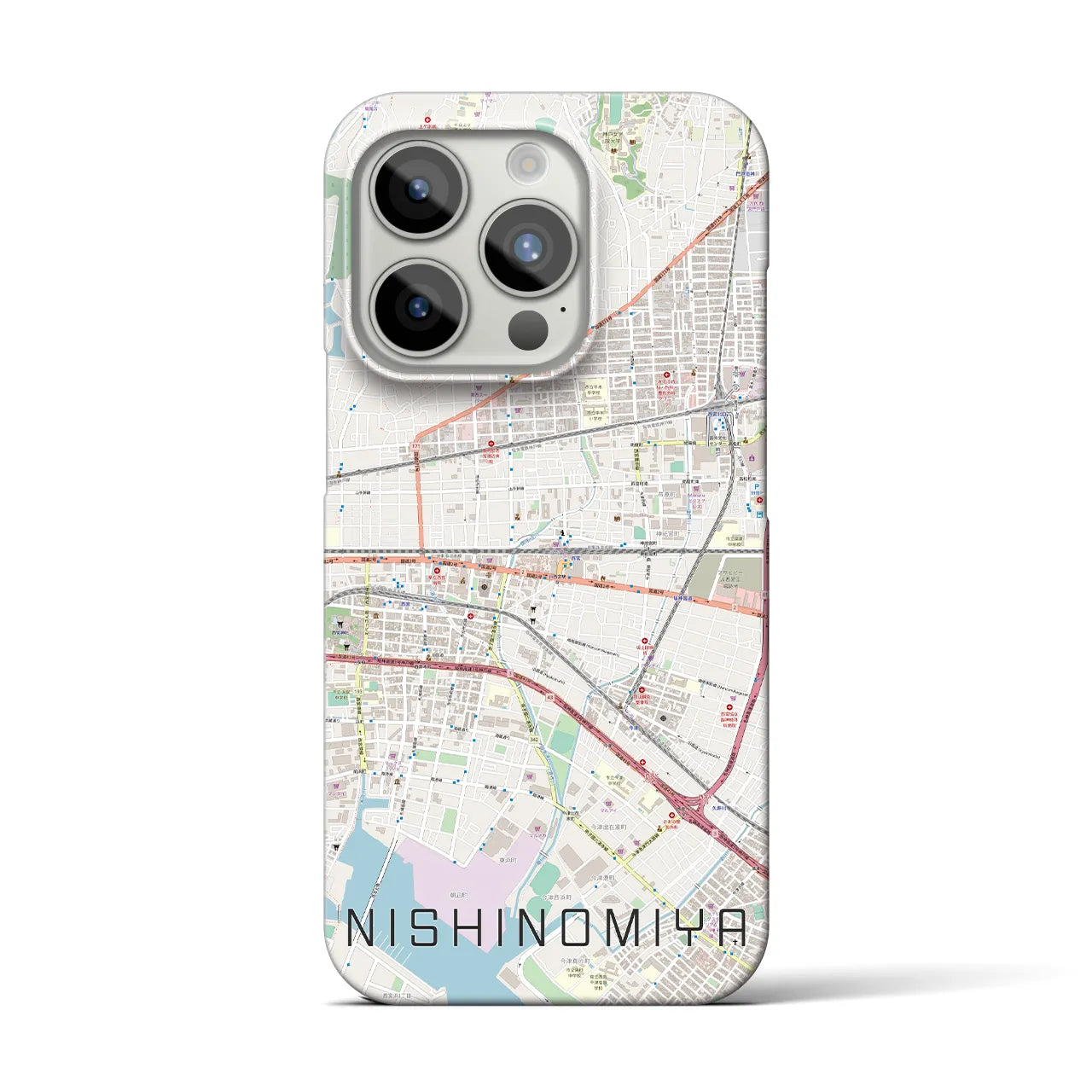【西宮】地図柄iPhoneケース（バックカバータイプ・ナチュラル）iPhone 15 Pro 用