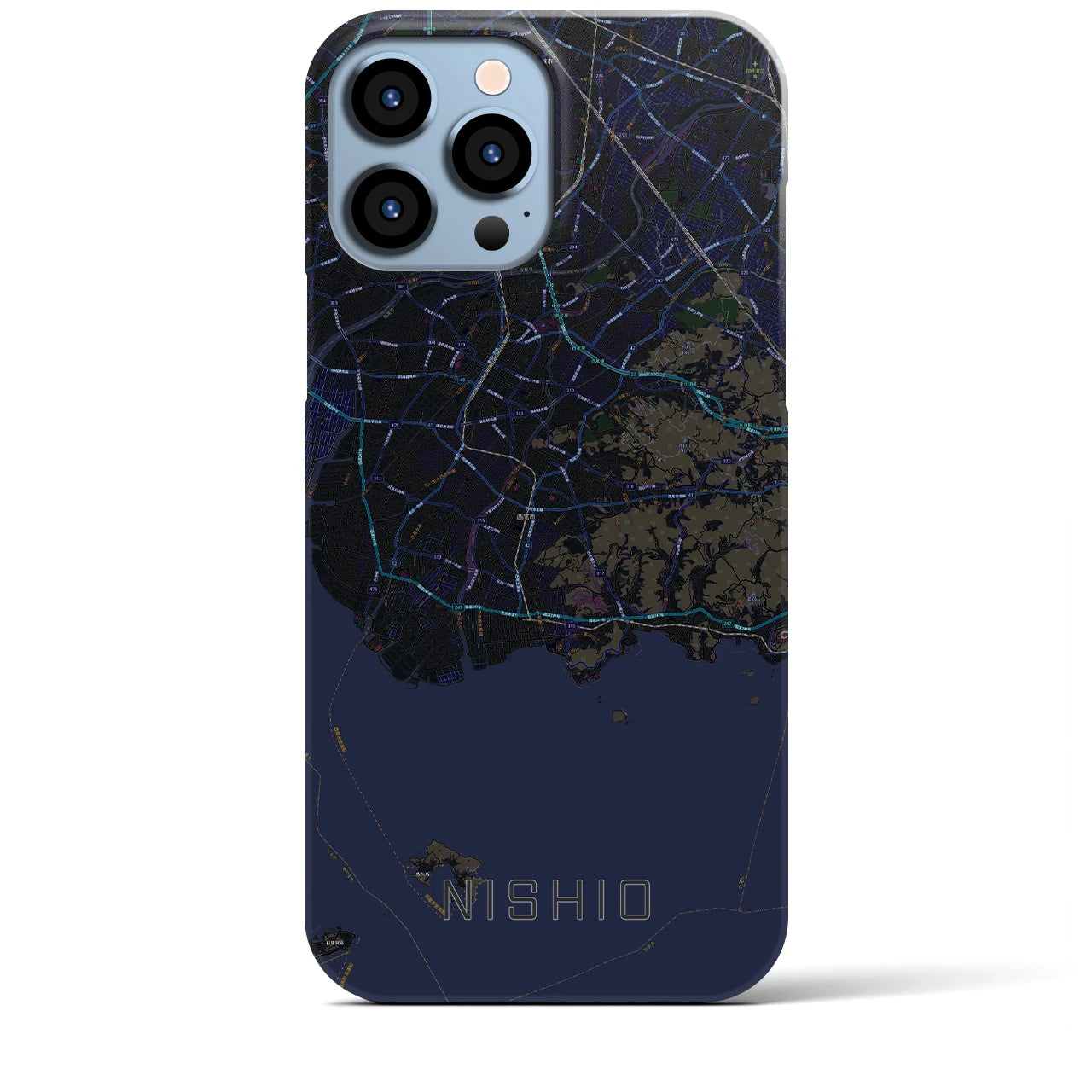 【西尾2】地図柄iPhoneケース（バックカバータイプ・ブラック）iPhone 13 Pro Max 用