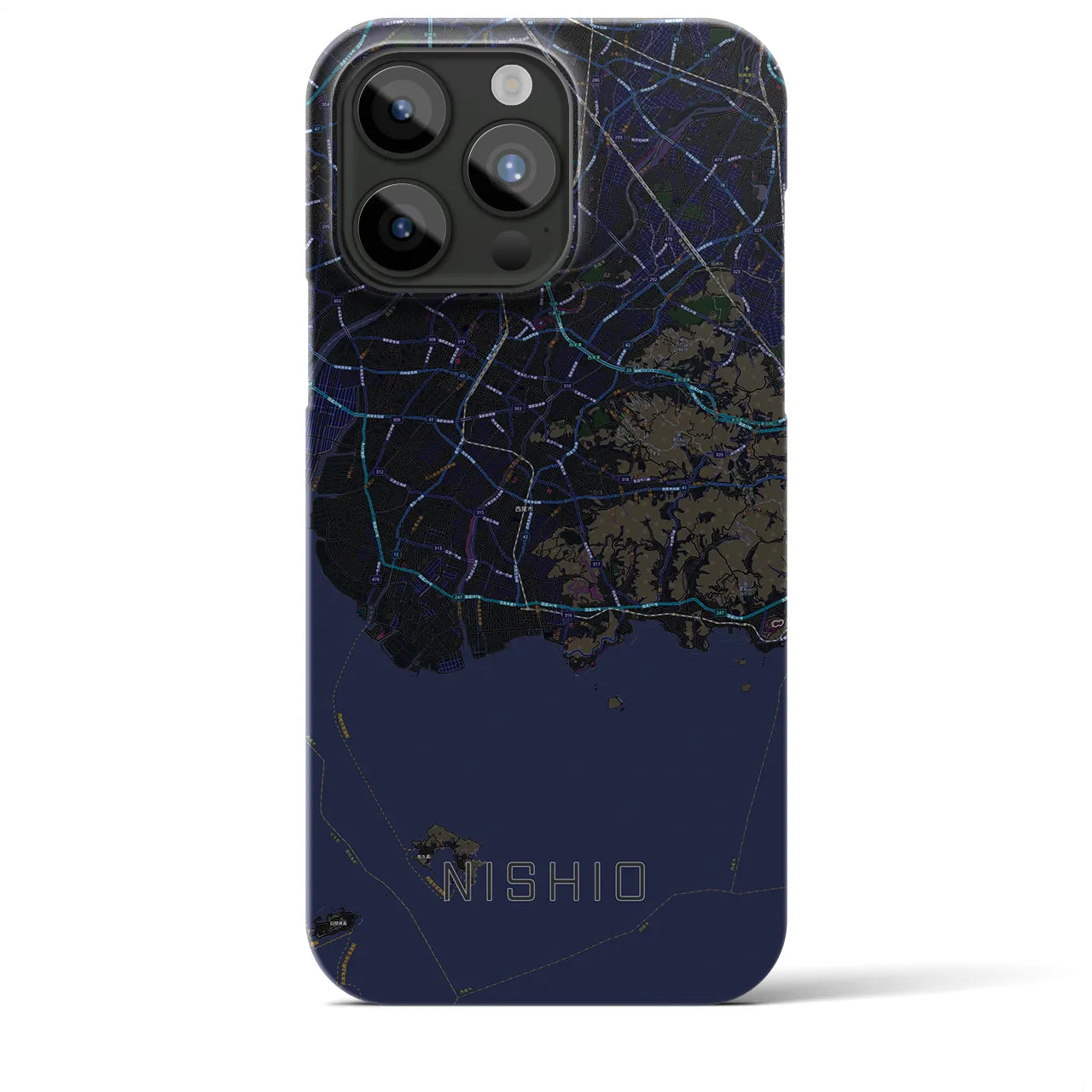 【西尾2】地図柄iPhoneケース（バックカバータイプ・ブラック）iPhone 15 Pro Max 用