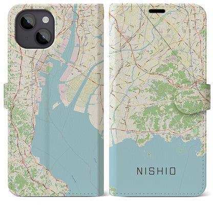 【西尾2（愛知県）】地図柄iPhoneケース（手帳タイプ）ナチュラル・iPhone 14 Plus 用