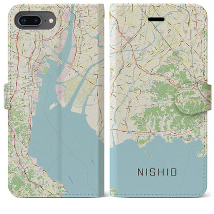 【西尾2（愛知県）】地図柄iPhoneケース（手帳タイプ）ナチュラル・iPhone 8Plus /7Plus / 6sPlus / 6Plus 用