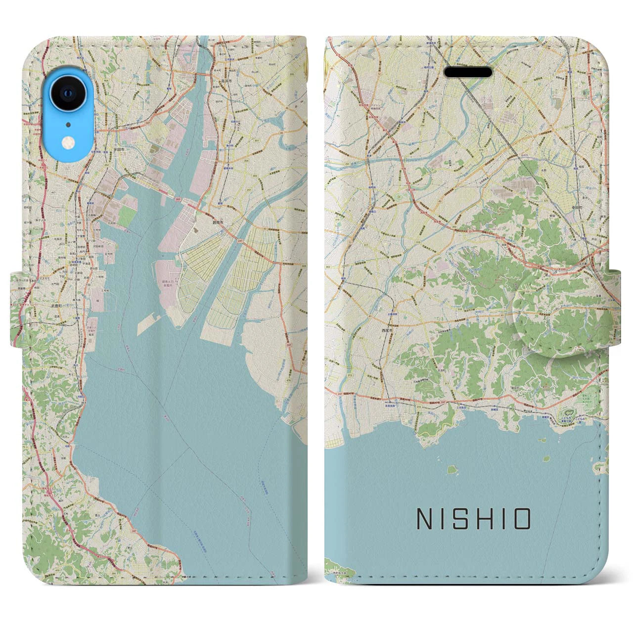 【西尾2】地図柄iPhoneケース（手帳両面タイプ・ナチュラル）iPhone XR 用