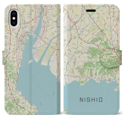 【西尾2（愛知県）】地図柄iPhoneケース（手帳タイプ）ナチュラル・iPhone XS Max 用