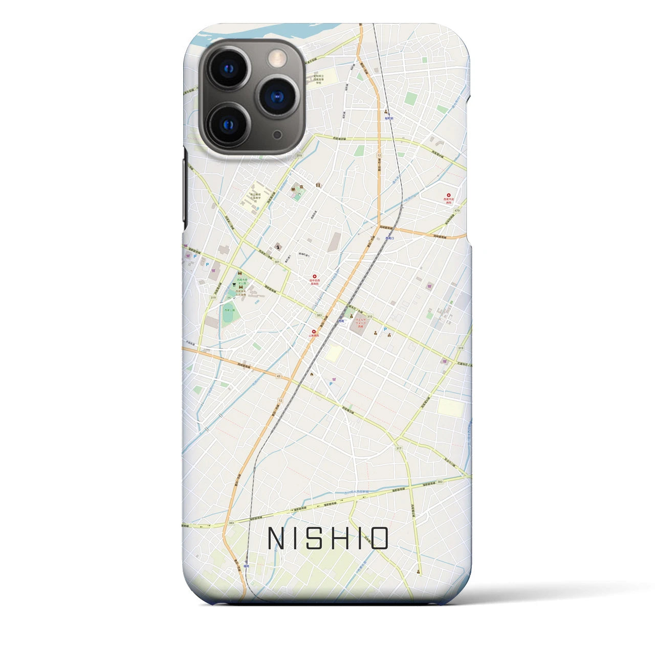 【西尾】地図柄iPhoneケース（バックカバータイプ・ナチュラル）iPhone 11 Pro Max 用