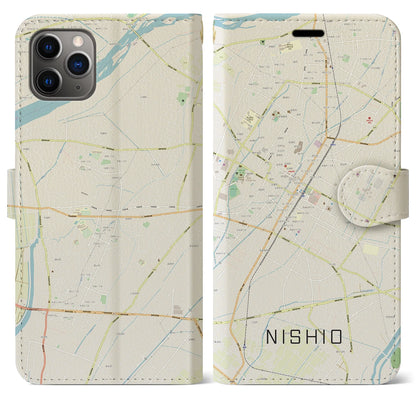 【西尾（愛知県）】地図柄iPhoneケース（手帳タイプ）ナチュラル・iPhone 11 Pro Max 用