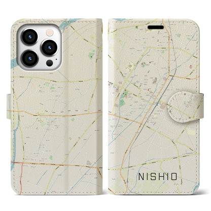 【西尾（愛知県）】地図柄iPhoneケース（手帳タイプ）ナチュラル・iPhone 13 Pro 用