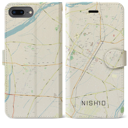 【西尾（愛知県）】地図柄iPhoneケース（手帳タイプ）ナチュラル・iPhone 8Plus /7Plus / 6sPlus / 6Plus 用