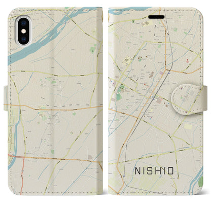 【西尾（愛知県）】地図柄iPhoneケース（手帳タイプ）ナチュラル・iPhone XS Max 用