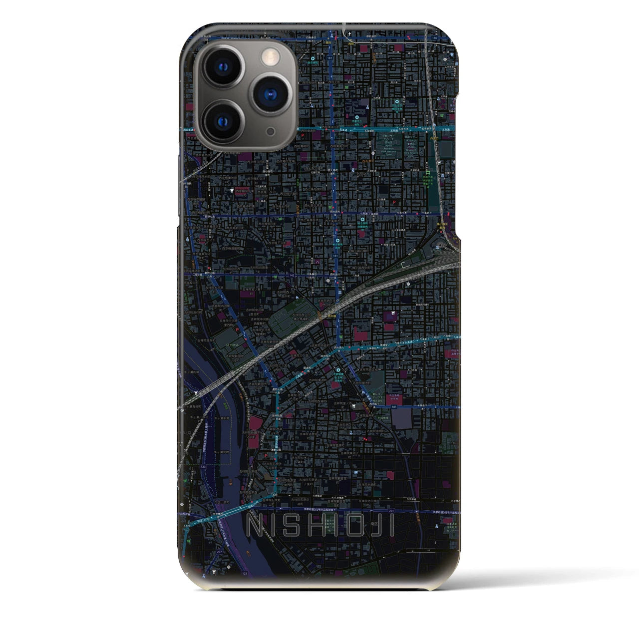 【西大路】地図柄iPhoneケース（バックカバータイプ・ブラック）iPhone 11 Pro Max 用