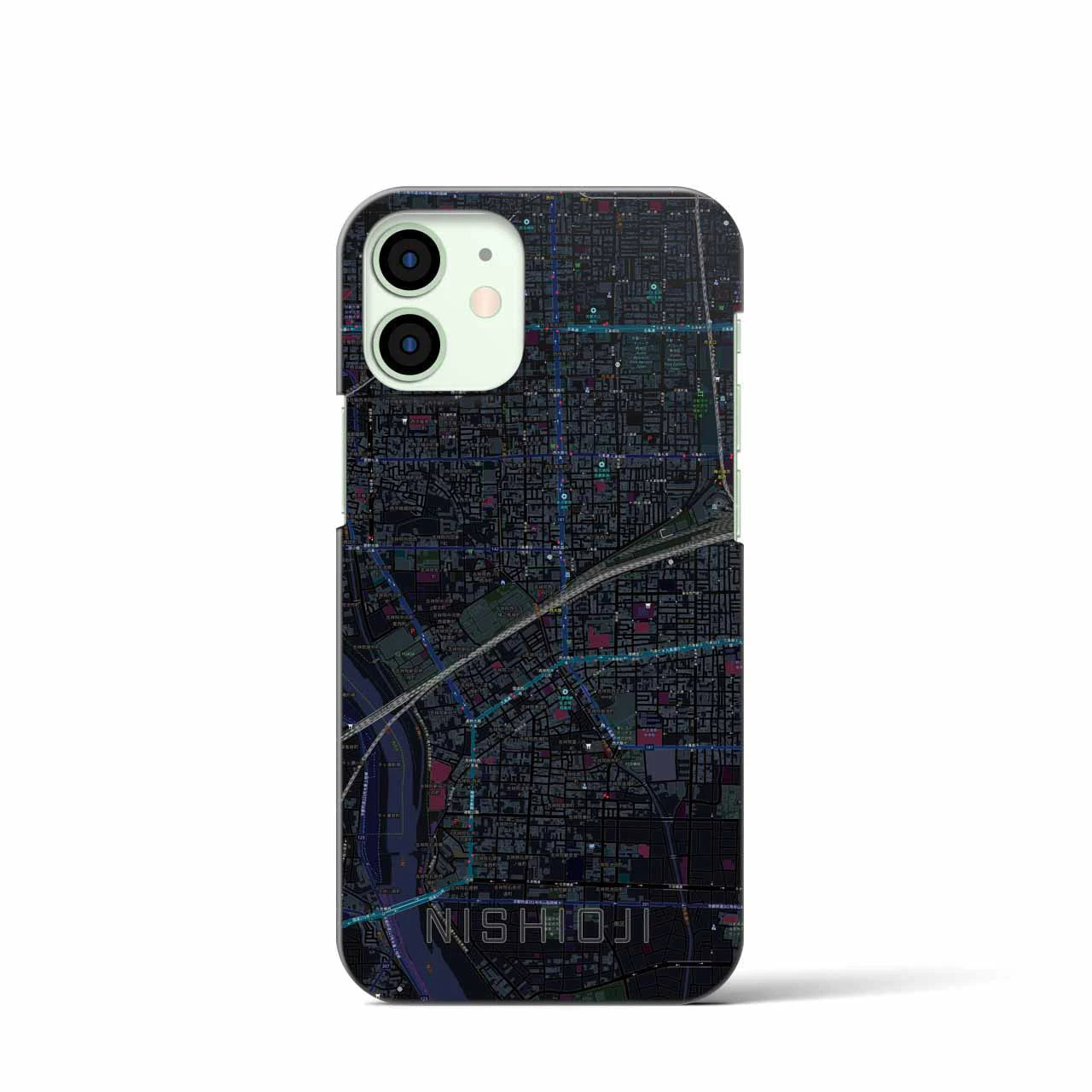 【西大路】地図柄iPhoneケース（バックカバータイプ・ブラック）iPhone 12 mini 用