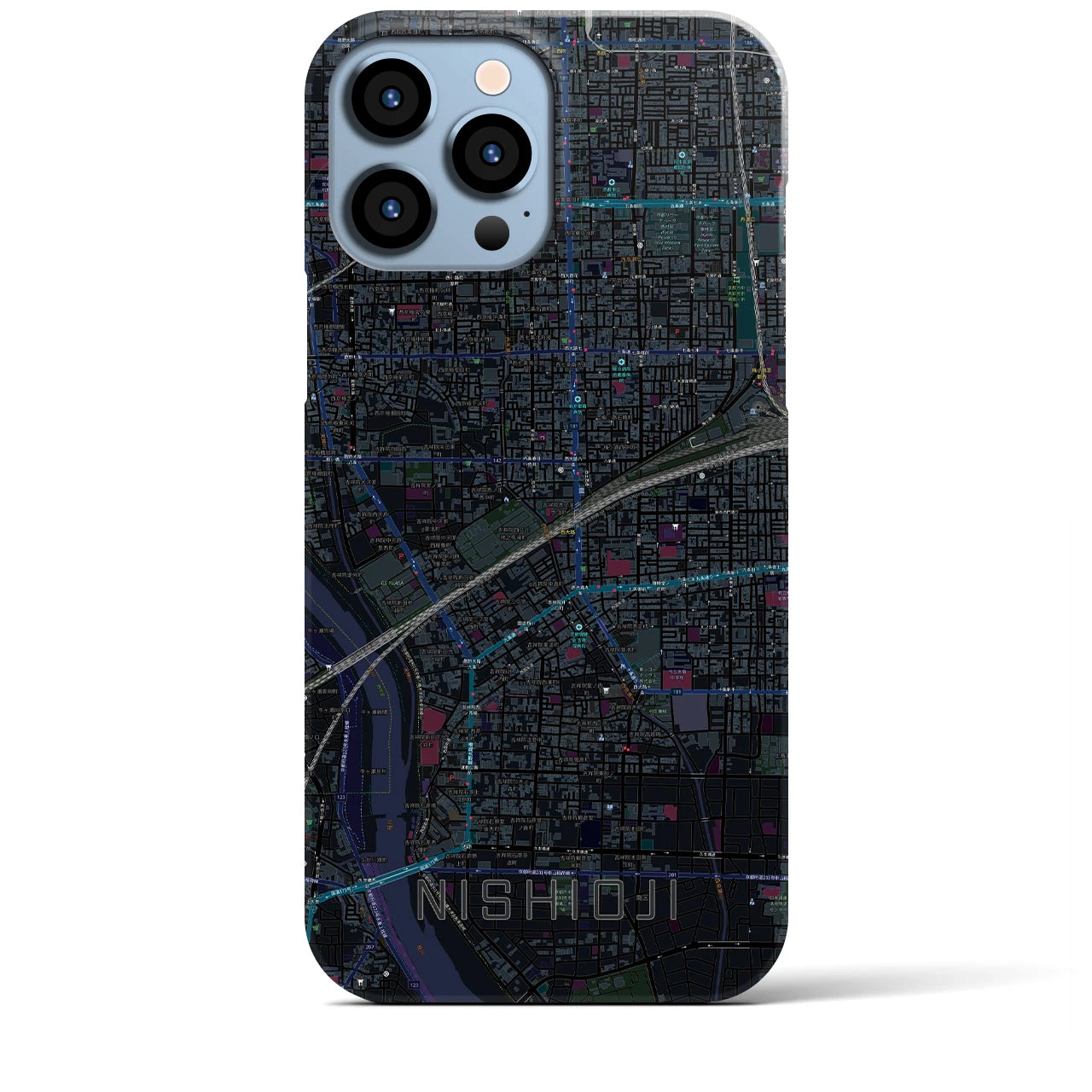 【西大路】地図柄iPhoneケース（バックカバータイプ・ブラック）iPhone 13 Pro Max 用
