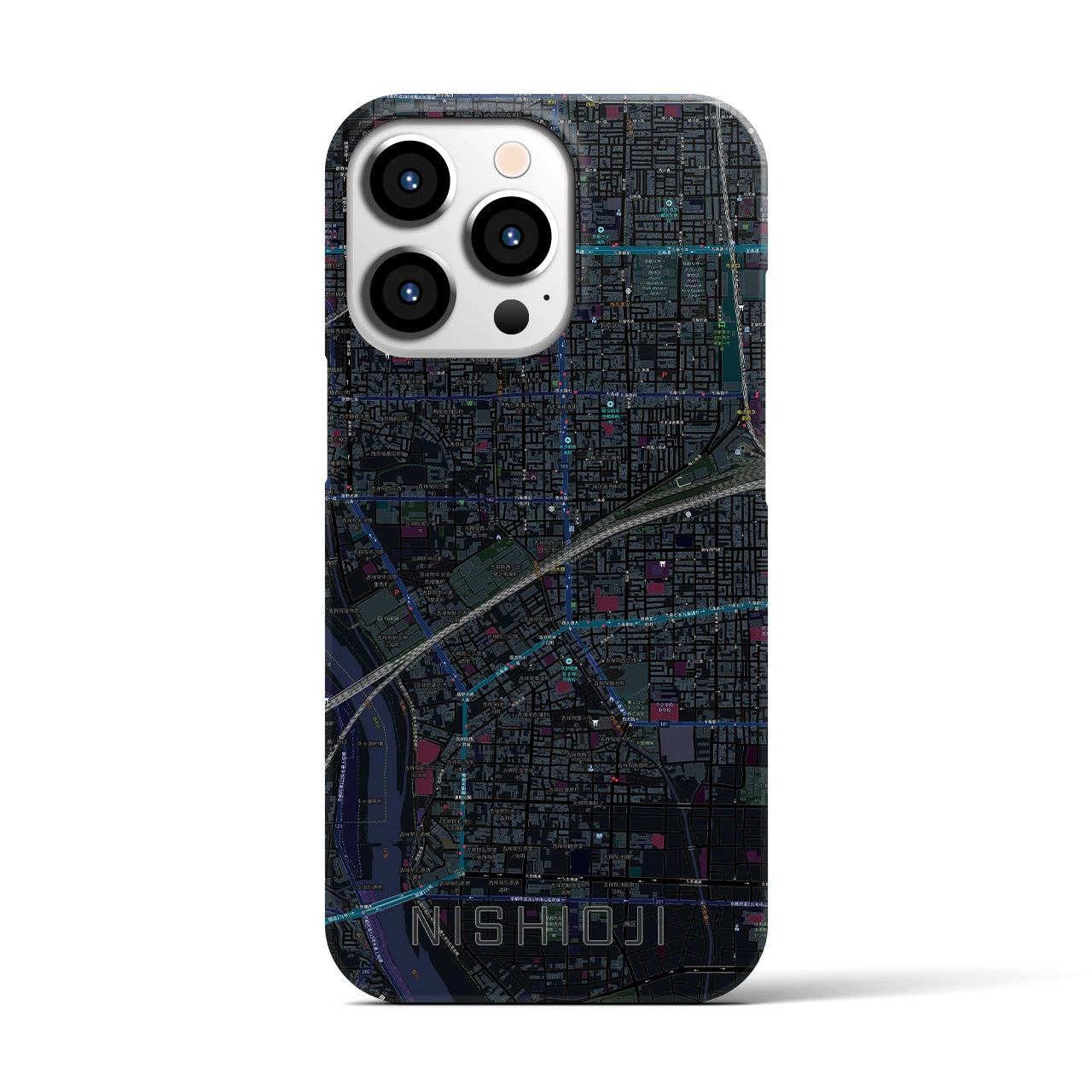 【西大路】地図柄iPhoneケース（バックカバータイプ・ブラック）iPhone 13 Pro 用