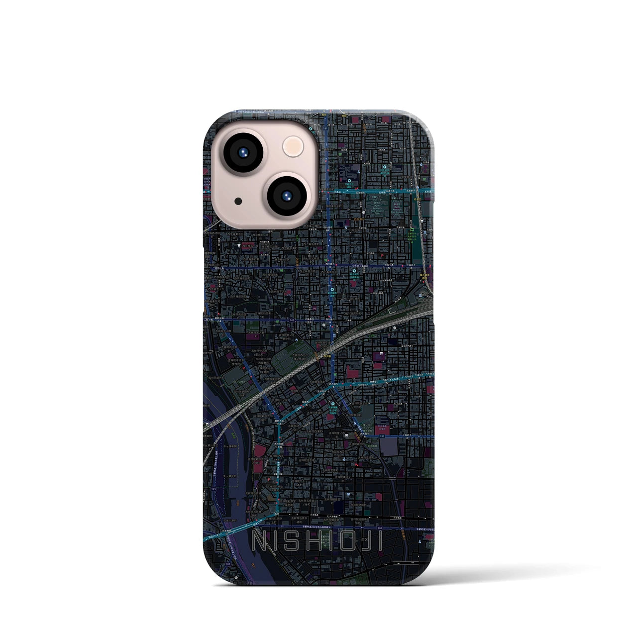 【西大路】地図柄iPhoneケース（バックカバータイプ・ブラック）iPhone 13 mini 用