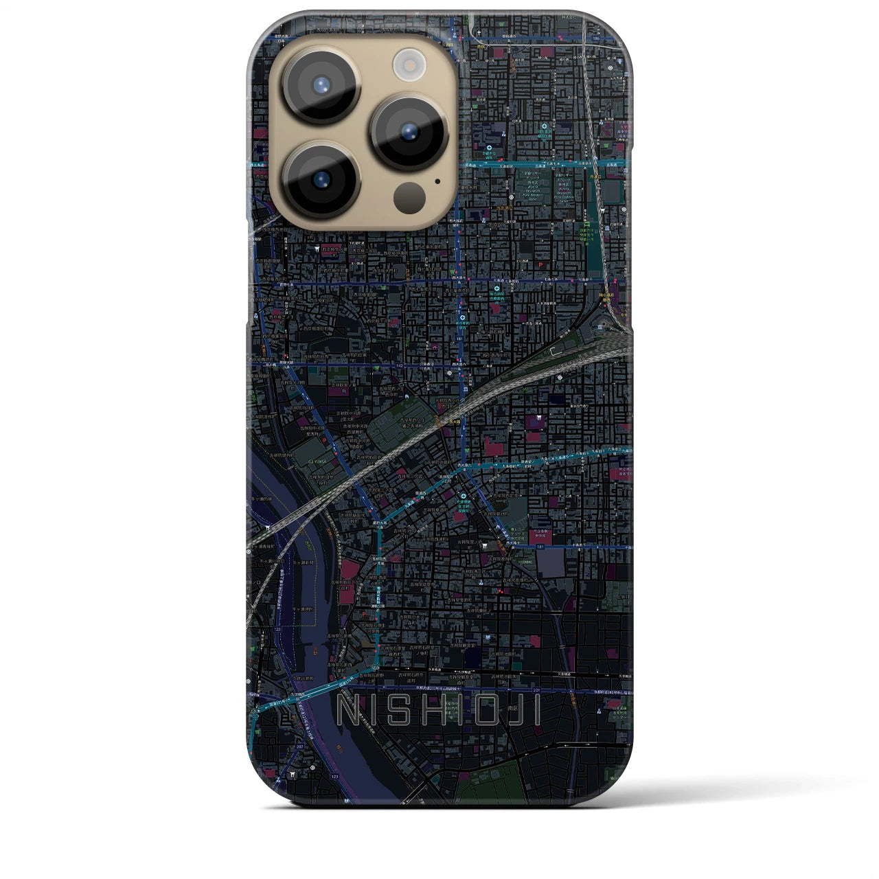 【西大路】地図柄iPhoneケース（バックカバータイプ・ブラック）iPhone 14 Pro Max 用