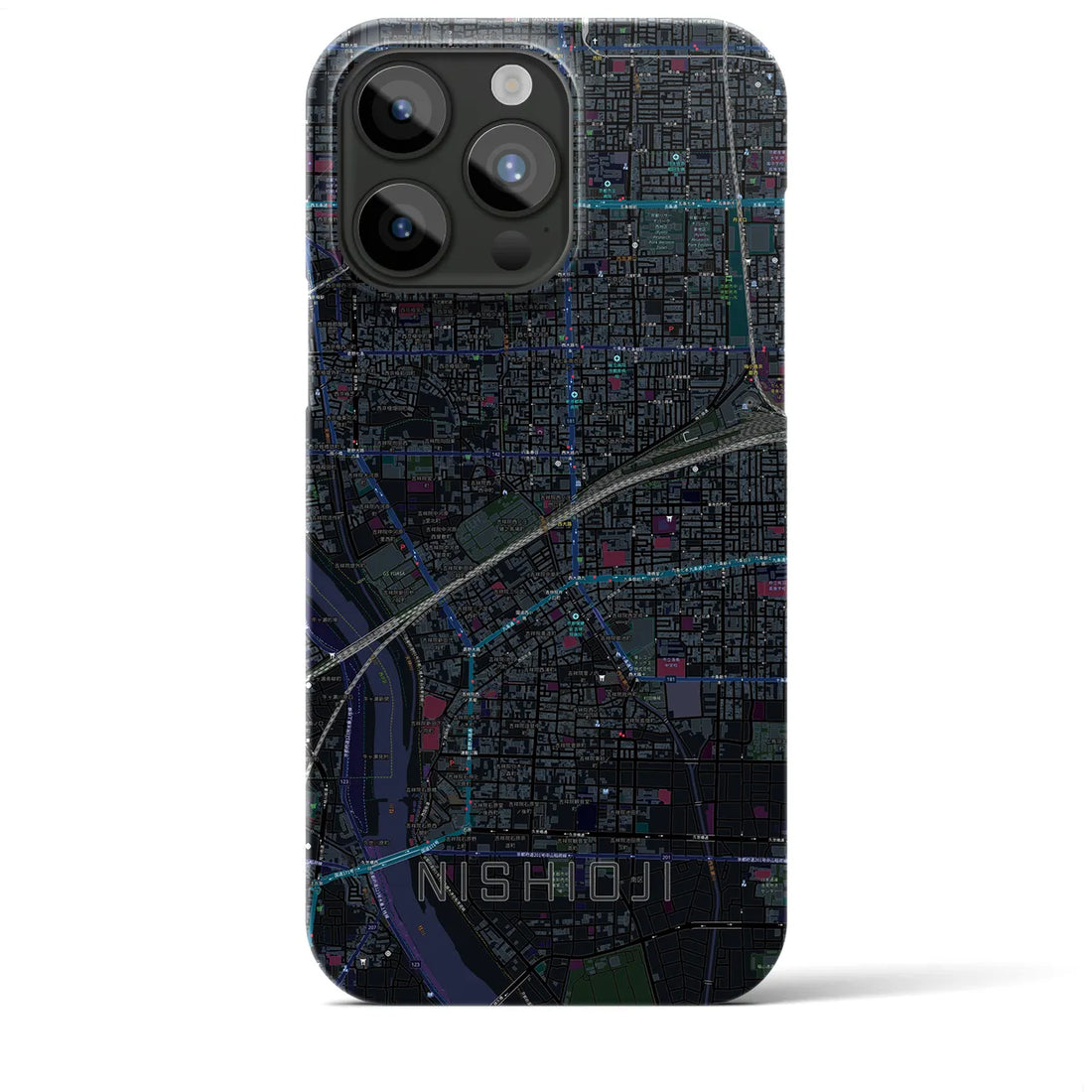 【西大路】地図柄iPhoneケース（バックカバータイプ・ブラック）iPhone 15 Pro Max 用