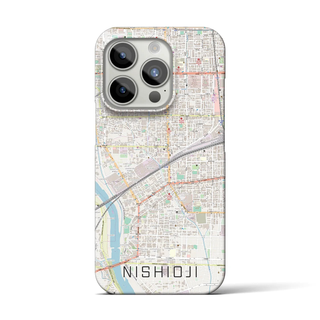 【西大路】地図柄iPhoneケース（バックカバータイプ・ナチュラル）iPhone 15 Pro 用
