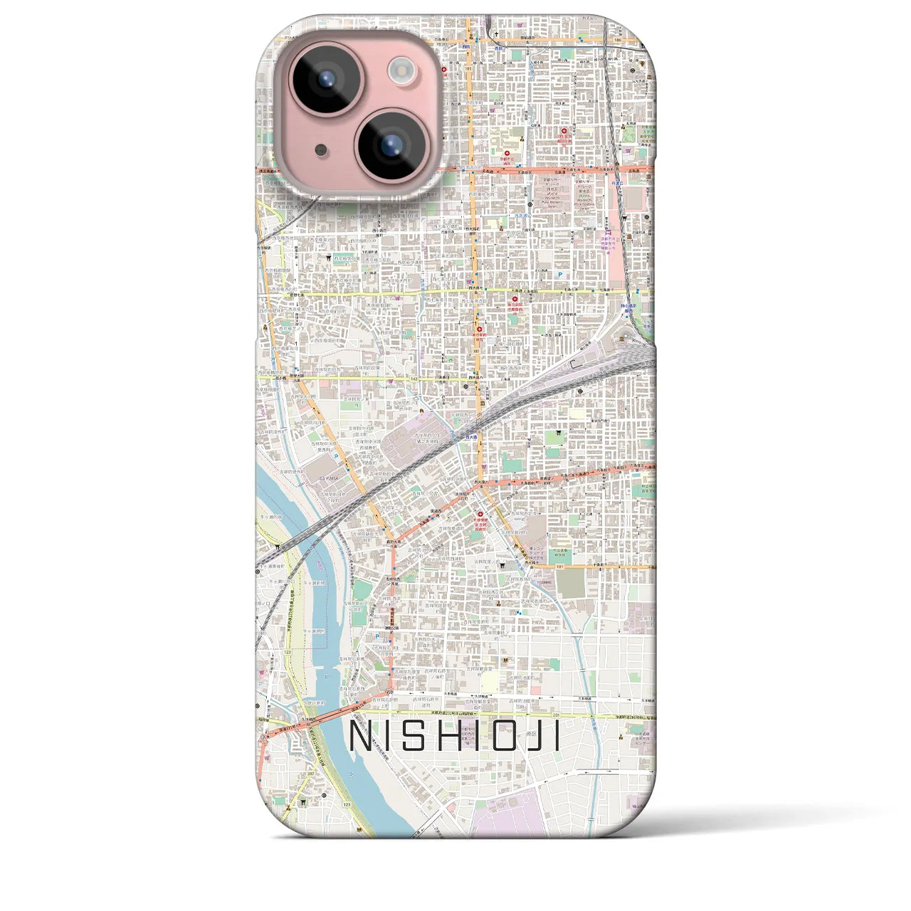 【西大路】地図柄iPhoneケース（バックカバータイプ・ナチュラル）iPhone 15 Plus 用