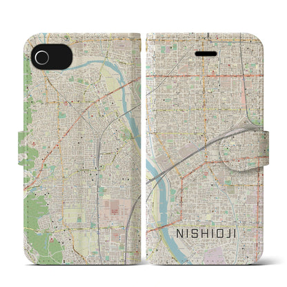 【西大路（京都府）】地図柄iPhoneケース（手帳タイプ）ナチュラル・iPhone SE（第3 / 第2世代） / 8 / 7 / 6s / 6 用