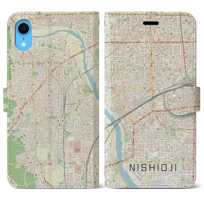 【西大路（京都府）】地図柄iPhoneケース（手帳タイプ）ナチュラル・iPhone XR 用