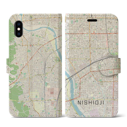 【西大路（京都府）】地図柄iPhoneケース（手帳タイプ）ナチュラル・iPhone XS / X 用