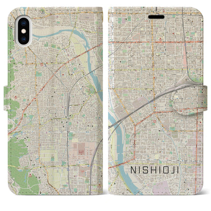 【西大路（京都府）】地図柄iPhoneケース（手帳タイプ）ナチュラル・iPhone XS Max 用