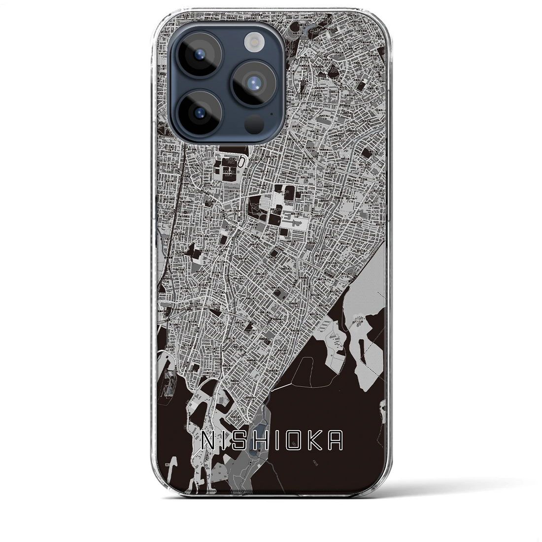【西岡】地図柄iPhoneケース（クリアタイプ・モノトーン）iPhone 15 Pro Max 用