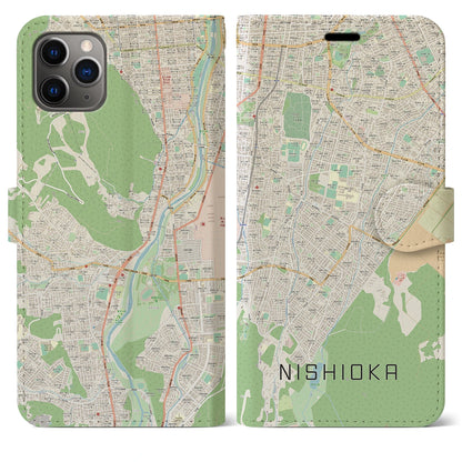 【西岡（北海道）】地図柄iPhoneケース（手帳タイプ）ナチュラル・iPhone 11 Pro Max 用