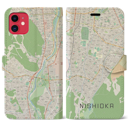 【西岡（北海道）】地図柄iPhoneケース（手帳タイプ）ナチュラル・iPhone 11 用