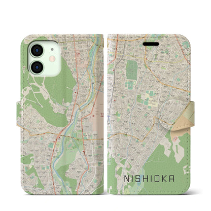 【西岡（北海道）】地図柄iPhoneケース（手帳タイプ）ナチュラル・iPhone 12 mini 用